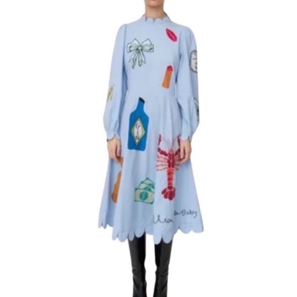 Stella Nova Million Dollar Baby Lobster Blue Whimsy Scalloped Maxi Dress Small
